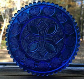 Diamond And Hearts 13 Hearts Sandwich Glass Museum Pairpoint Cup Plate Cobalt Bl