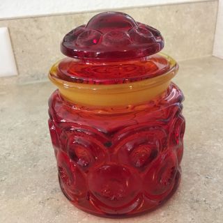 Vintage L.  E.  Smith Moon And Stars Canister Jar Red And Amber Amberina About 5 " T