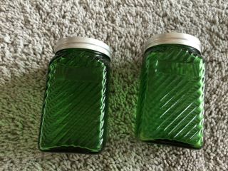 Antique Vintage Depression Glass Salt Pepper Shakers 4 " Forest Green Art Deco