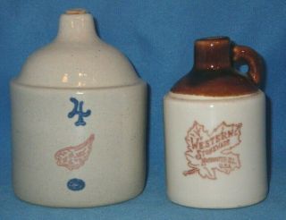 2 Red Wing /western Pottery Miniature Whiskey Jugs Single Handle
