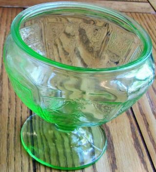 Princess Pattern Vintage Green Vaseline Glass Footed Candy Bowl Dish Uranium