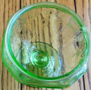 Princess Pattern Vintage Green Vaseline Glass Footed Candy Bowl Dish Uranium 2