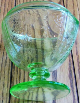 Princess Pattern Vintage Green Vaseline Glass Footed Candy Bowl Dish Uranium 3