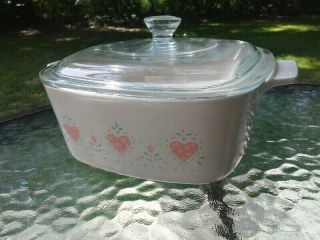 Vtg Corning Ware Forever Yours Pink Heart Casserole Dish A - 1.  5 - B & Lid P - 7 - C