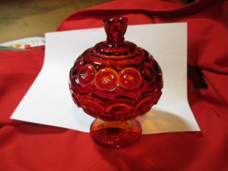 Moon And Stars Thumbprint Amberina Red Sunset Pedastal Candy Dish With Lid