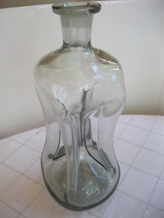 Kastrup Holmegaard Denmark Pinched Smoke Decanter Bottle Blown Art Glass W Label