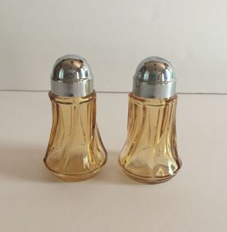 Fostoria Jamestown Amber Set Of Salt And Paper Shakers Pressed Glass 3 1/2 " Tall