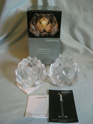 (2) Orrefors Firefly Artichoke Crystal Votive Candle Holders Berit Johansen