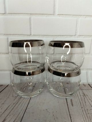 Vintage Dorothy Thorpe Mgm Style Roly Poly Silver Band Glasses Set Of 4 8oz.
