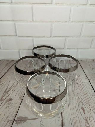 Vintage Dorothy Thorpe Mgm Style Roly Poly Silver Band Glasses Set Of 4 8oz. 2