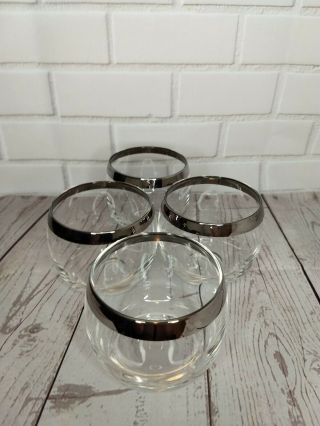 Vintage Dorothy Thorpe Mgm Style Roly Poly Silver Band Glasses Set Of 4 8oz. 4