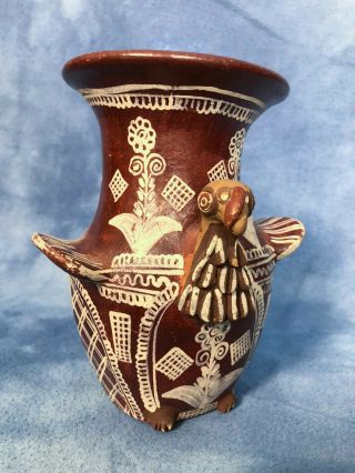 Vintage 6 " Tall Red Clay Turkey Vase Pottery,  South American Folk Art