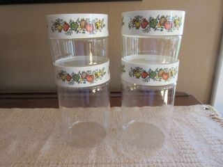 Vtg Pyrex See N Store Spice Of Life Glass Canister Set Of 4 - Stackable