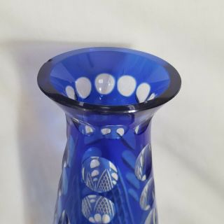 Vintage Bohemian Czech Crystal Vase Cobalt Blue Cut to Clear 8 