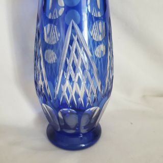 Vintage Bohemian Czech Crystal Vase Cobalt Blue Cut to Clear 8 