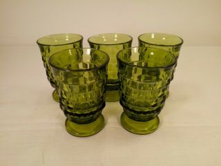5 Juice Tumblers Avocado Green Glass Indiana Whitehall Colony Cubist/cube