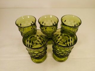 5 Juice Tumblers Avocado Green Glass INDIANA Whitehall Colony Cubist/Cube 2