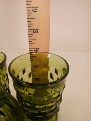 5 Juice Tumblers Avocado Green Glass INDIANA Whitehall Colony Cubist/Cube 3