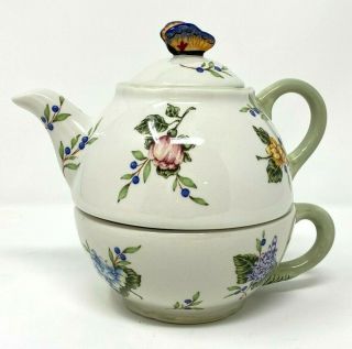 Princess House Vintage Garden Tea For 1 Teapot And Cup Hydrangea Flowers