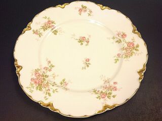 Haviland Limoges Scalloped Plate.  Roses Gold Accents 8 1/2 " Chas Mayer Co