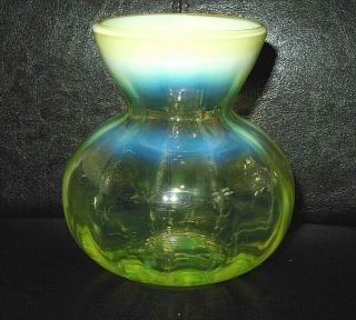 Antique Victorian Vaseline Glass Vase Trails Opalescent C1900 Pontil Mark