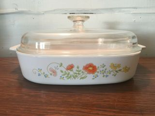 Vintage Corning Ware A - 10 - B Wildflower Casserole Dish With Lid 10 " X10 " X2 "