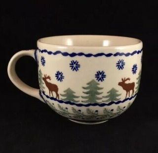 Boleslawiec Polish Pottery Handmade Mug Moose Pine Trees 18 Oz 3.  5 "