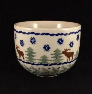 Boleslawiec Polish Pottery Handmade Mug Moose Pine Trees 18 oz 3.  5 