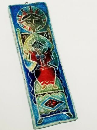 Vintage Hand Painted Mother & Child Crackle Glaze Ceramic Tile Stile Rome Italy
