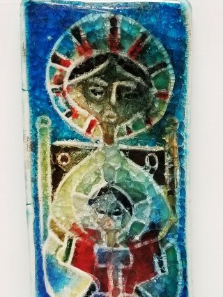 Vintage Hand Painted MOTHER & CHILD Crackle Glaze Ceramic Tile Stile Rome Italy 4
