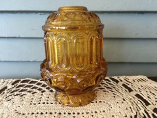 Vintage L.  E.  Smith Amber Glass Moon & Stars Fairy Light Lamp Candle Holder
