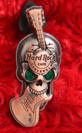Hard Rock Cafe Pin Stockholm 3d Skull Copper Bronze Gem Stone Eye Hat Lapel Logo
