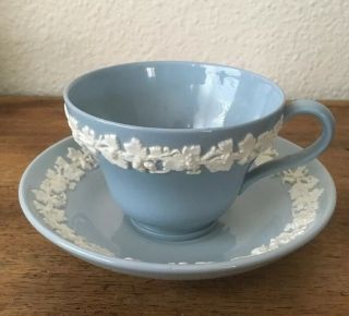 Wedgwood Queensware Embossed Cup & Saucers Blue/white