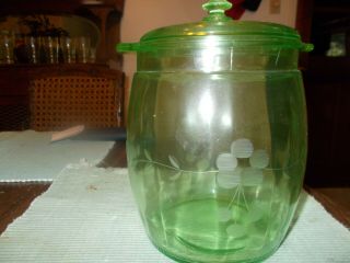 Cookie Jar With Lid And Handles.  Grape Leaf Design