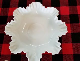 Vintage Fenton ? Large 12 " Hobnail White Milk Glass Ruffle Edge Bowl Candy Dish