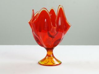 Viking Epic Six Petal Persimmon 1436 Handkerchief Vase,  Vintage Orange Compote