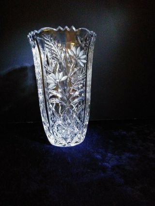 Floral Crystal Vase 7 1/4 Inches Tall
