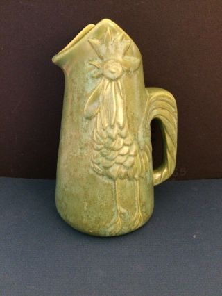 Vintage Glazed Pottery Small Pitcher Creamer Rooster 1968