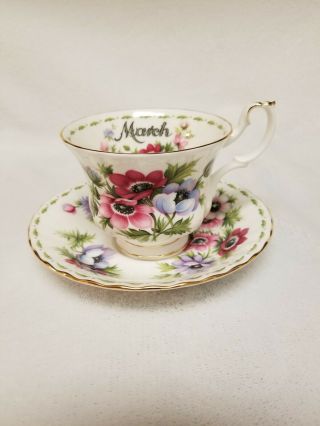 Royal Albert Flower Of The Month March Anemones Teacup & Saucer England 1970