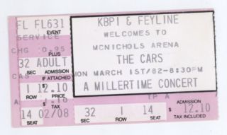 Rare The Cars & Nick Lowe 3/1/82 Denver Co Mcnichols Arena Ticket Stub