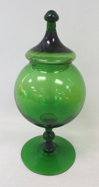 Vintage Green Glass Round Pot/vase With Lid - Ba8