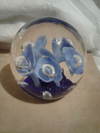 Vintage,  Large,  Blue JOE ST.  CLAIR Paperweight,  Signed 3