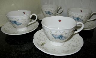 Lenox China Cup & Saucer Butterfly Meadow Set Of 4 Louise Le Luyer Ladybug Euc