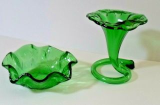 Vintage Green Glass Vase And Bowl Set (mmc)
