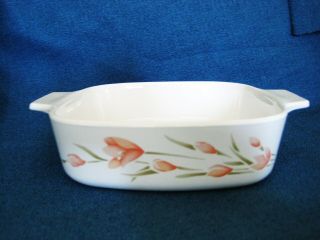 1 Quart Peach Floral Casserole 7 " X 7 " Square By Corning A 1 B With Lid