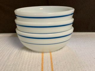 3 Pyrex Tableware Corning Blue Stripe Restaurant Ware Bowls Thick Milk Glass 705