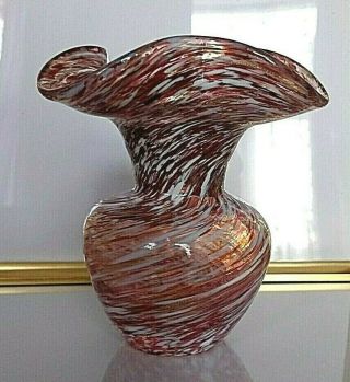 Small Vintage Italian Swirl Posy Vase,  Red And White Glass H X 4 "