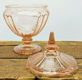 Anchor Hocking Mayfair Open Rose Pink Depression Glass Candy Dish With Lid 3