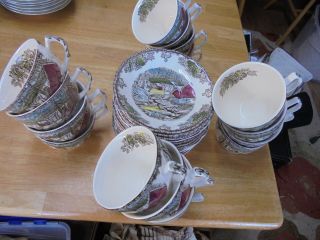 Set Of 10 Johnson Brothers Friendly Village " The Ice House " Tea Cups And Saucers