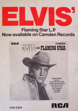 Elvis Presley 1969 Poster Advert Sings Flaming Star